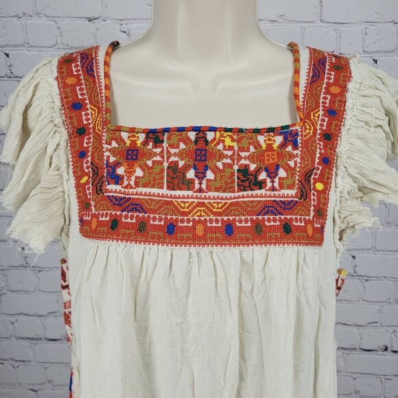 Free People Beige Colorful Aztec Embroidered Tiered Open Back Dress Medium M - Picture 5 of 14